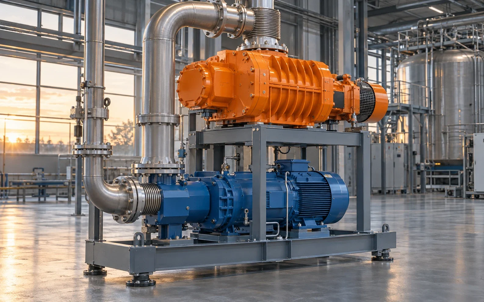 Wälzkolben-Booster mit Vorvakuumpumpe auf einem Pumpstand