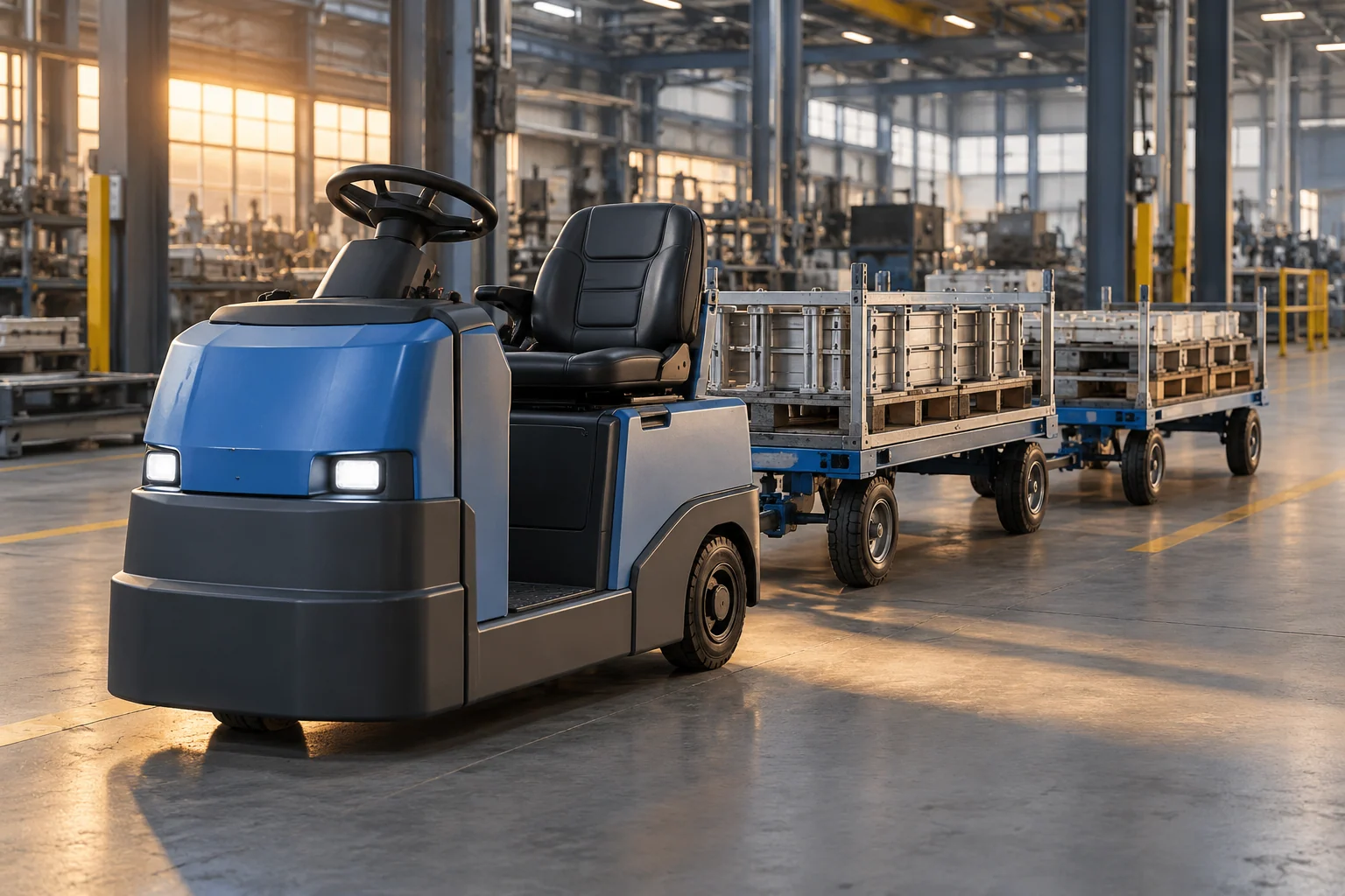 Industrieschlepper mit Transportwagen