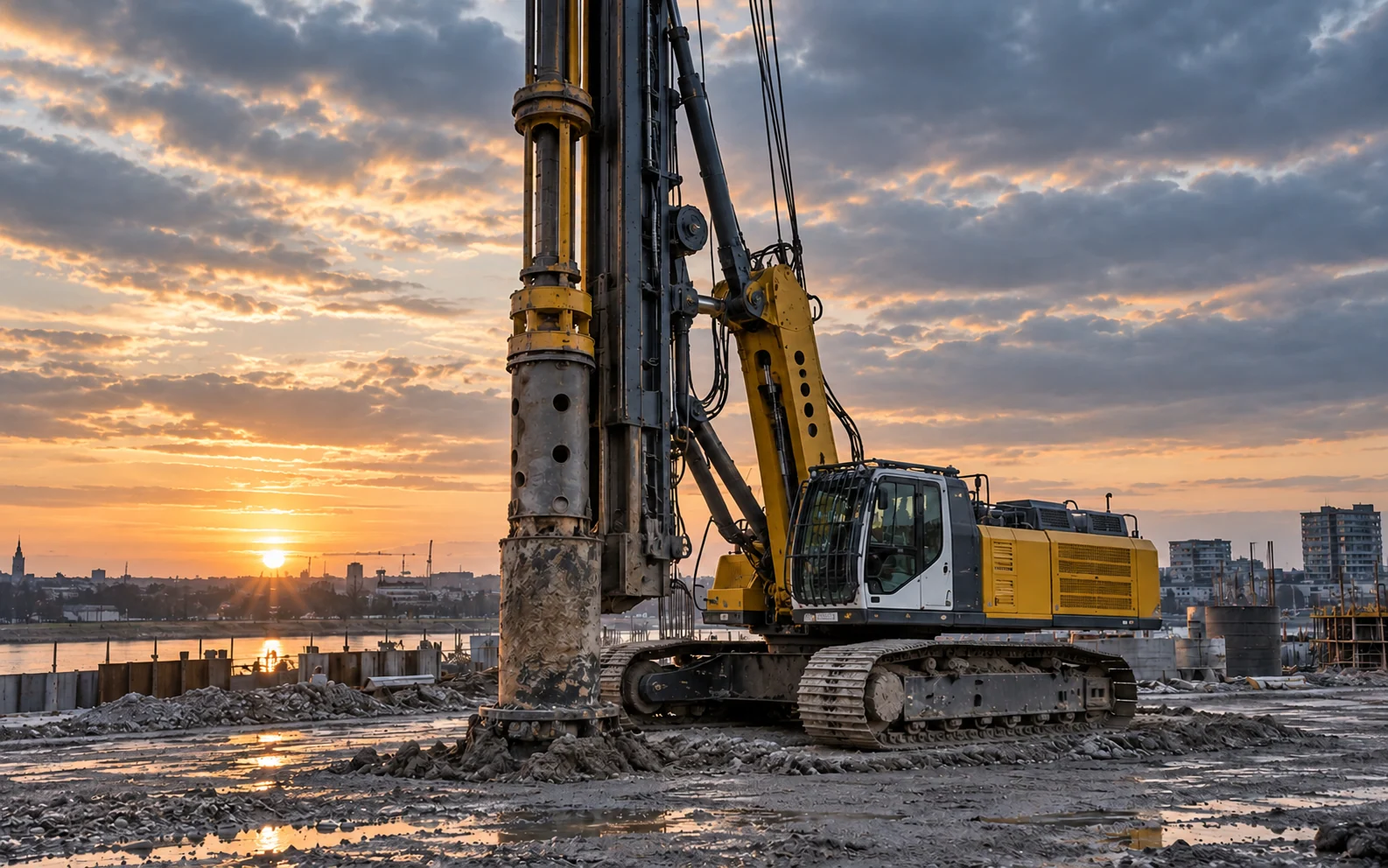 Spezialtiefbau & Tiefbautechnik im Sonnenuntergang