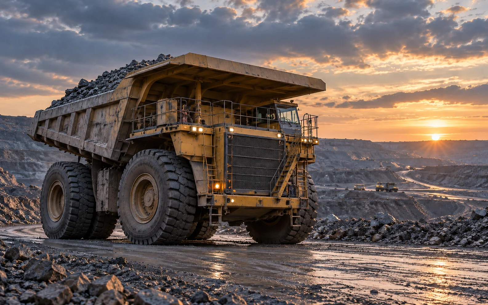 Bergbau & Gewinnung im Sonnenuntergang