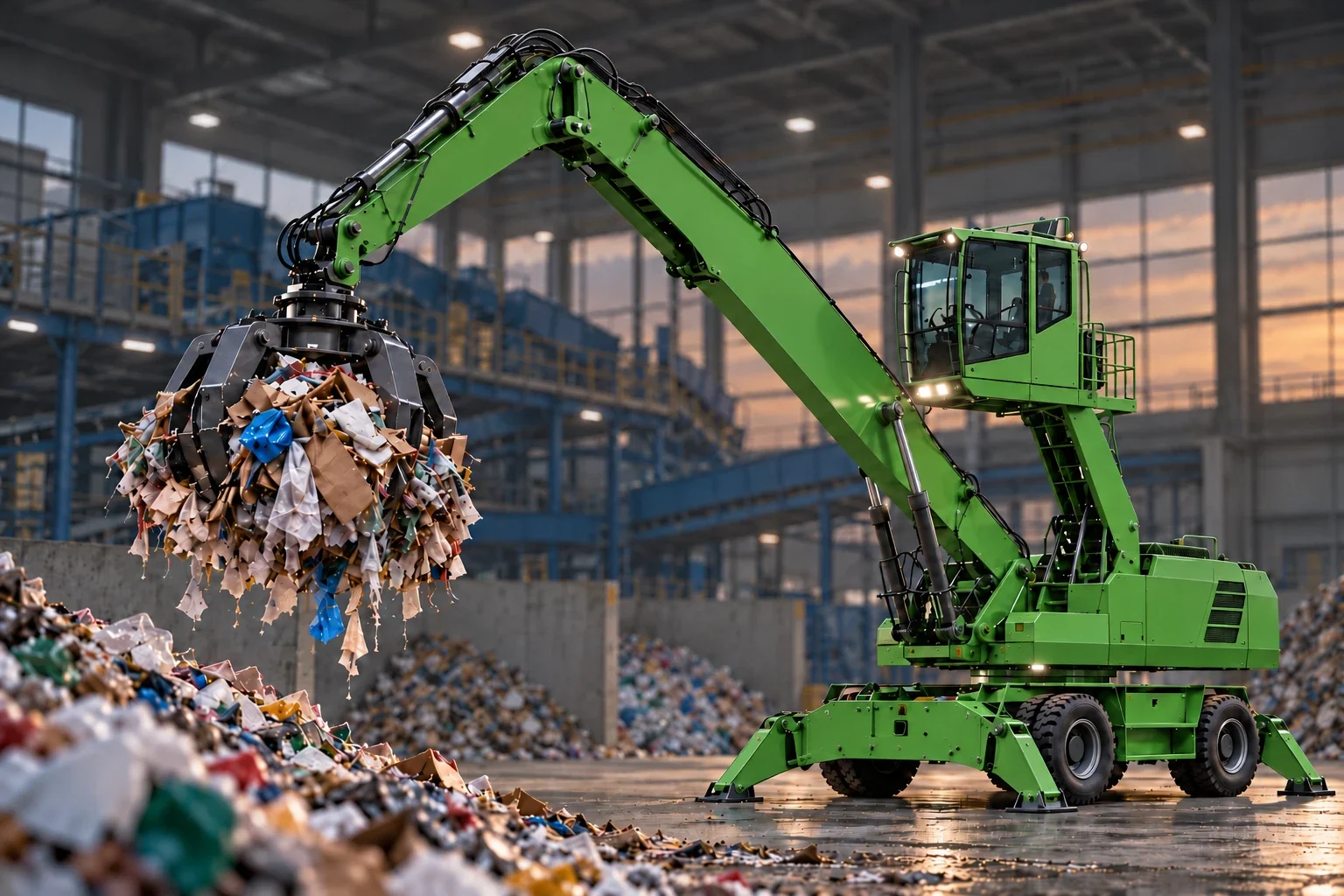 Umschlagmaschine beim Wertstoffumschlag in einer Recyclinganlage